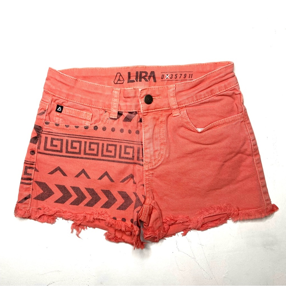 LIRA Coral and Black Denim Cut Off Shorts